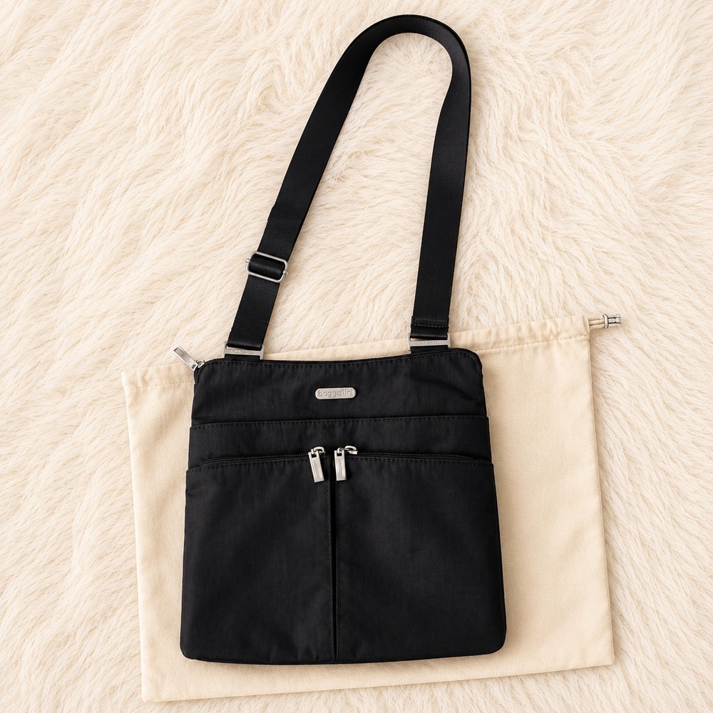 Baggallini Horizon Crossbody Bag Black Nylon RFID Travel Organizer Zip Purse